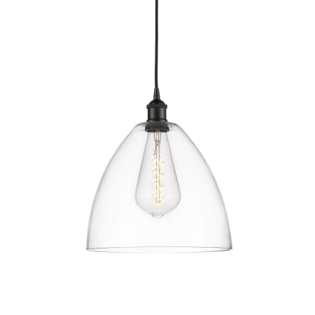 A large image of the Innovations Lighting 616-1P-14-12 Edison Dome Pendant Matte Black / Clear