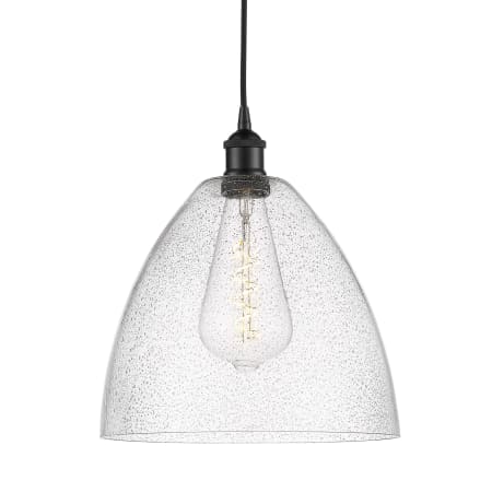 A large image of the Innovations Lighting 616-1P-14-12 Edison Dome Pendant Matte Black / Seedy