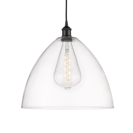 A large image of the Innovations Lighting 616-1P-18-16 Edison Dome Pendant Matte Black / Clear