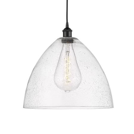 A large image of the Innovations Lighting 616-1P-18-16 Edison Dome Pendant Matte Black / Seedy