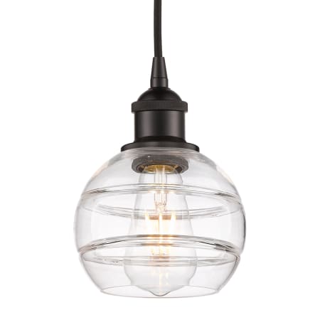 A large image of the Innovations Lighting 616-1P 8 6 Rochester Pendant Oil Rubbed Bronze / Clear