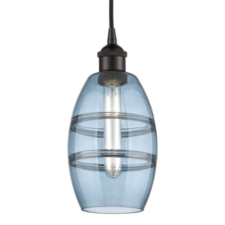 A large image of the Innovations Lighting 616-1P 8 6 Vaz Pendant Oil Rubbed Bronze / Princess Blue