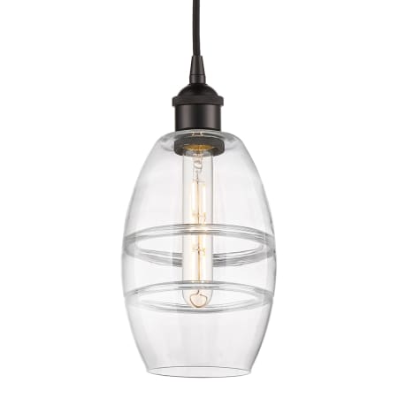 A large image of the Innovations Lighting 616-1P 8 6 Vaz Pendant Oil Rubbed Bronze / Clear