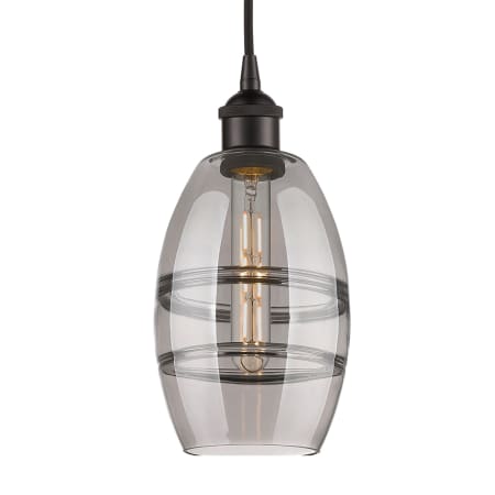 A large image of the Innovations Lighting 616-1P 8 6 Vaz Pendant Oil Rubbed Bronze / Light Smoke