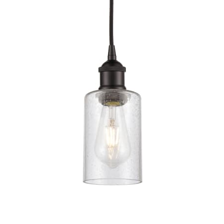 A large image of the Innovations Lighting 616-1P-10-4 Clymer Pendant Oil Rubbed Bronze / Seedy