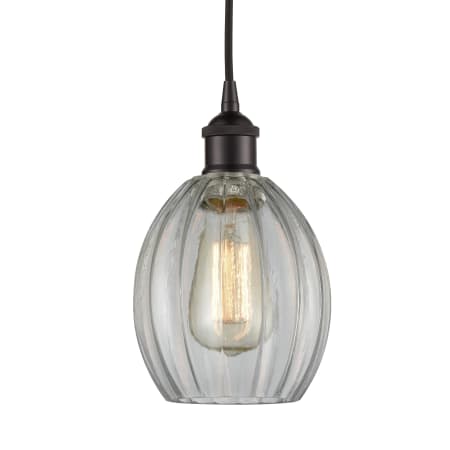 A large image of the Innovations Lighting 616-1P-11-6 Eaton Pendant Oil Rubbed Bronze / Clear