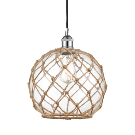 A large image of the Innovations Lighting 616-1P-13-10 Farmhouse Pendant Polished Chrome / Clear Glass / Brown Rope