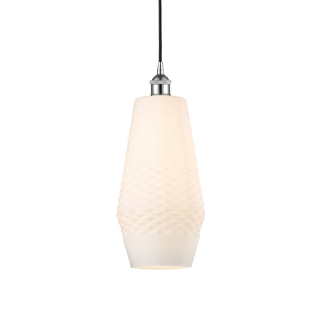 A large image of the Innovations Lighting 616-1P-17-7 Windham Pendant Polished Chrome / White