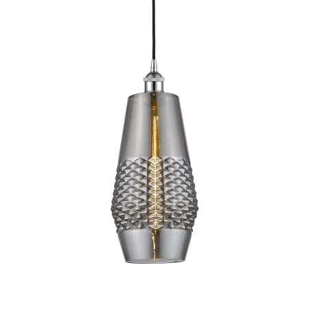 A large image of the Innovations Lighting 616-1P-17-7 Windham Pendant Polished Chrome / Smoked