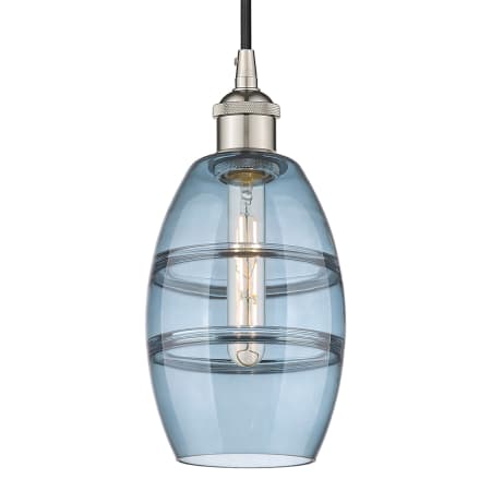 A large image of the Innovations Lighting 616-1P 8 6 Vaz Pendant Polished Nickel / Princess Blue