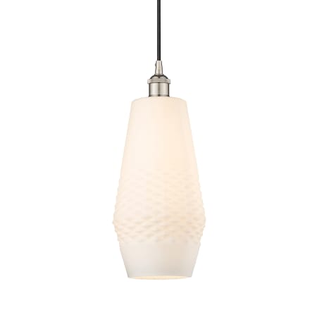 A large image of the Innovations Lighting 616-1P-17-7 Windham Pendant Polished Nickel / White