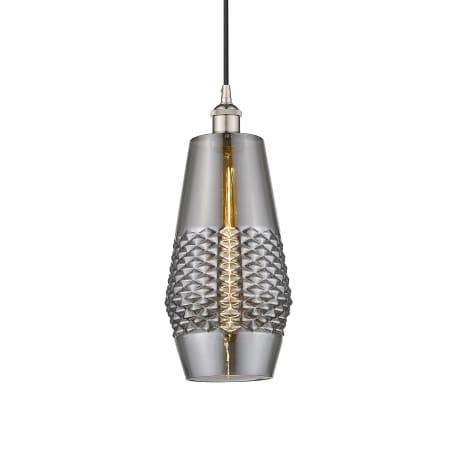 A large image of the Innovations Lighting 616-1P-17-7 Windham Pendant Polished Nickel / Smoked