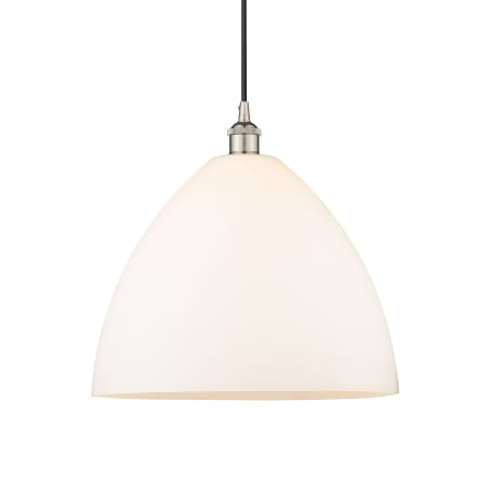 A large image of the Innovations Lighting 616-1P-18-16 Edison Dome Pendant Polished Nickel / Matte White