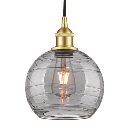 A large image of the Innovations Lighting 616-1P 10 8 Athens Deco Swirl Pendant Satin Gold / Light Smoke Deco Swirl