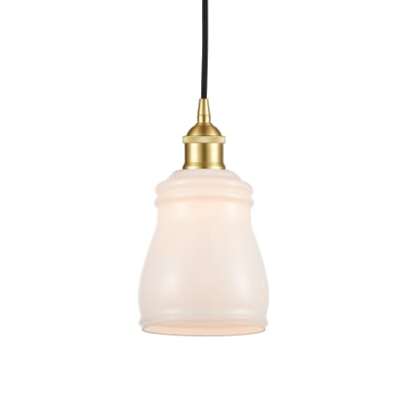 A large image of the Innovations Lighting 616-1P-10-5 Ellery Pendant Satin Gold / White