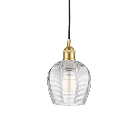 A large image of the Innovations Lighting 616-1P-10-6 Norfolk Pendant Satin Gold / Clear