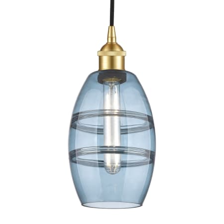 A large image of the Innovations Lighting 616-1P 8 6 Vaz Pendant Satin Gold / Princess Blue