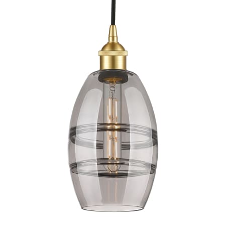 A large image of the Innovations Lighting 616-1P 8 6 Vaz Pendant Satin Gold / Light Smoke