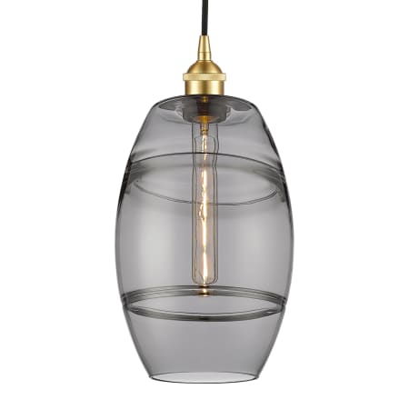 A large image of the Innovations Lighting 616-1P 10 8 Vaz Pendant Satin Gold / Light Smoke