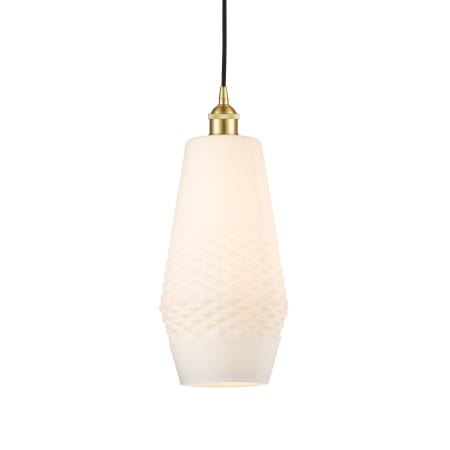 A large image of the Innovations Lighting 616-1P-17-7 Windham Pendant Satin Gold / White