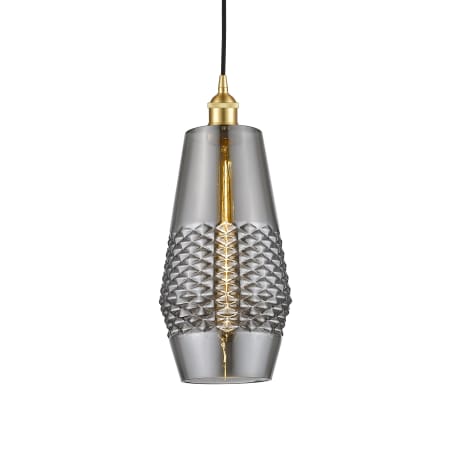 A large image of the Innovations Lighting 616-1P-17-7 Windham Pendant Satin Gold / Smoked