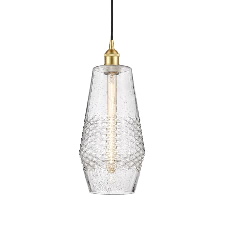 A large image of the Innovations Lighting 616-1P-17-7 Windham Pendant Satin Gold / Seedy