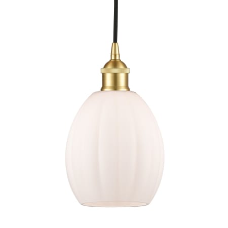 A large image of the Innovations Lighting 616-1P-11-6 Eaton Pendant Satin Gold / Matte White