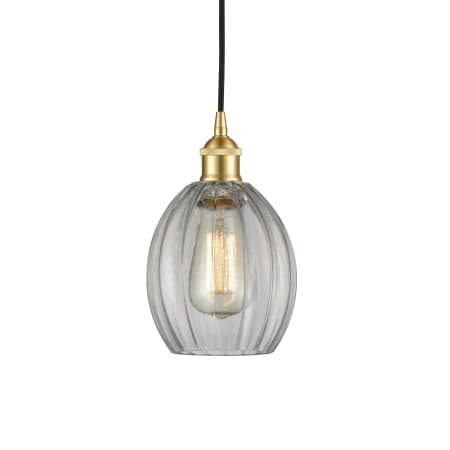 A large image of the Innovations Lighting 616-1P-11-6 Eaton Pendant Satin Gold / Clear