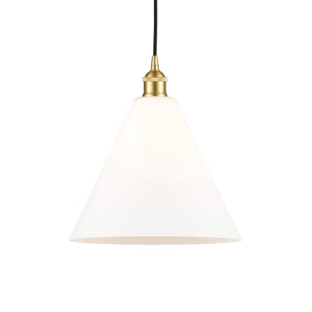 A large image of the Innovations Lighting 616-1P-14-12 Berkshire Pendant Satin Gold / Matte White