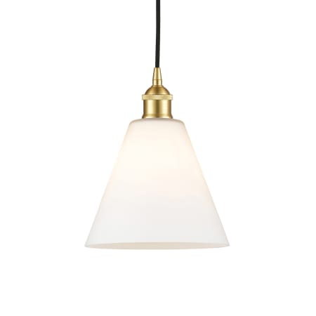 A large image of the Innovations Lighting 616-1P-11-8 Berkshire Pendant Satin Gold / Matte White