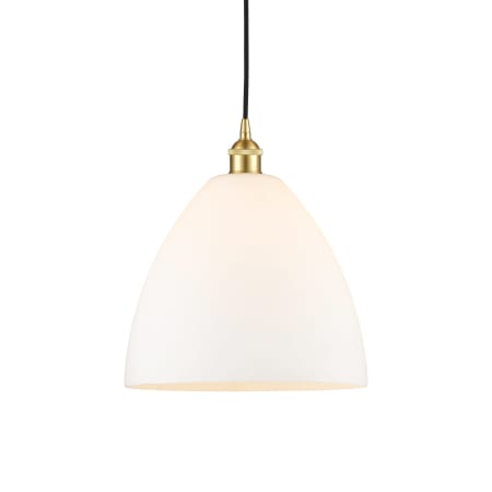 A large image of the Innovations Lighting 616-1P-14-12 Edison Dome Pendant Satin Gold / Matte White