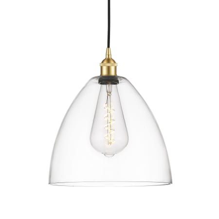 A large image of the Innovations Lighting 616-1P-14-12 Edison Dome Pendant Satin Gold / Clear