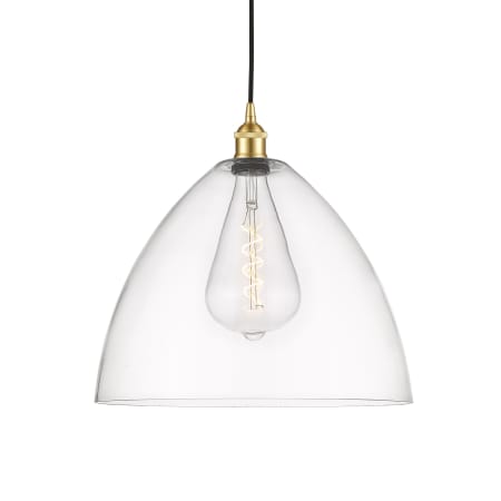 A large image of the Innovations Lighting 616-1P-18-16 Edison Pendant Satin Gold / Clear