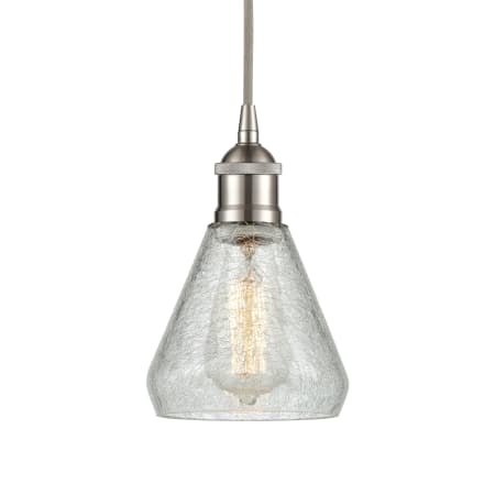 A large image of the Innovations Lighting 616-1P-11-6 Conesus Pendant Brushed Satin Nickel / Clear Crackle