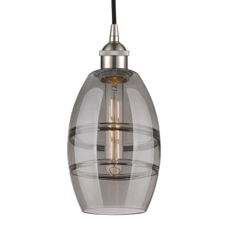 A large image of the Innovations Lighting 616-1P 8 6 Vaz Pendant Brushed Satin Nickel / Light Smoke