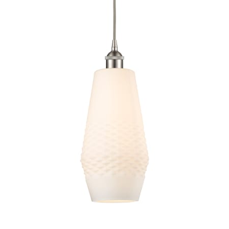 A large image of the Innovations Lighting 616-1P-17-7 Windham Pendant Brushed Satin Nickel / White