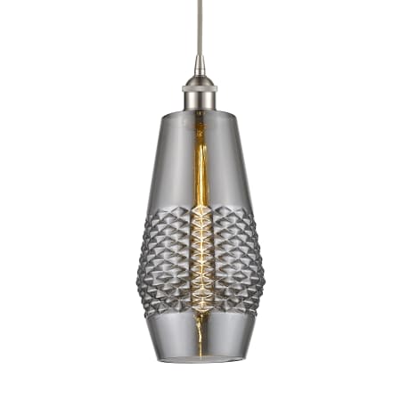 A large image of the Innovations Lighting 616-1P-17-7 Windham Pendant Brushed Satin Nickel / Smoked