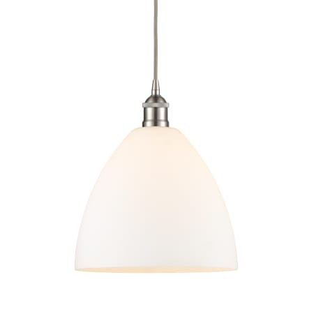 A large image of the Innovations Lighting 616-1P-14-12 Edison Dome Pendant Brushed Satin Nickel / Matte White