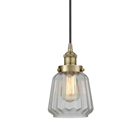A large image of the Innovations Lighting 616-1PH-12-7 Chatham Pendant Antique Brass / Clear