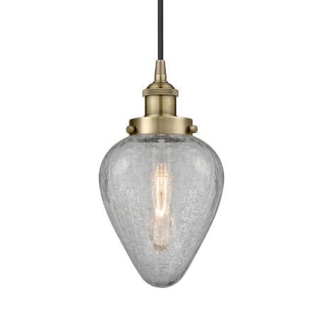 A large image of the Innovations Lighting 616-1PH-10-7 Geneseo Pendant Antique Brass / Clear Crackled