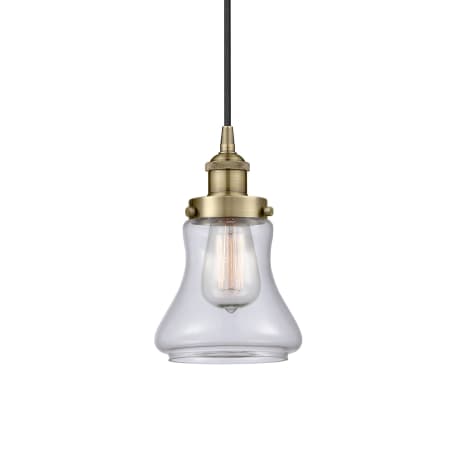 A large image of the Innovations Lighting 616-1PH-10-6 Bellmont Pendant Antique Brass / Clear