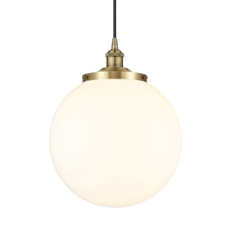 A large image of the Innovations Lighting 616-1PH-18-14 Beacon Pendant Antique Brass / Matte White