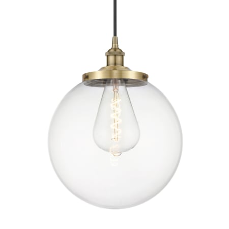 A large image of the Innovations Lighting 616-1PH-18-14 Beacon Pendant Antique Brass / Clear
