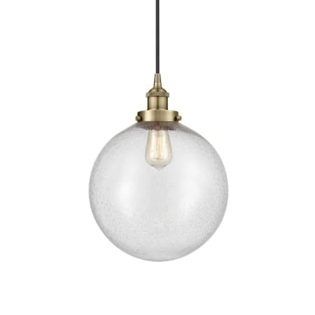 A large image of the Innovations Lighting 616-1PH-16-12 Beacon Pendant Antique Brass / Seedy