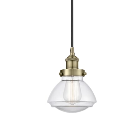 A large image of the Innovations Lighting 616-1PH-9-7 Olean Pendant Antique Brass / Clear