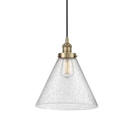 A large image of the Innovations Lighting 616-1PH-15-12-L Cone Pendant Antique Brass / Seedy