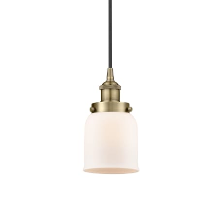 A large image of the Innovations Lighting 616-1PH-10-5 Bell Pendant Antique Brass / Matte White