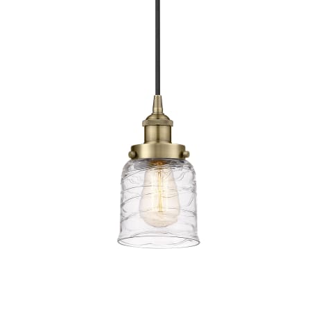 A large image of the Innovations Lighting 616-1PH-10-5 Bell Pendant Antique Brass / Deco Swirl