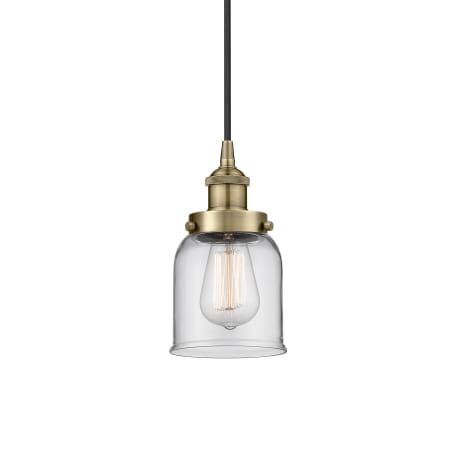 A large image of the Innovations Lighting 616-1PH-10-5 Bell Pendant Antique Brass / Clear