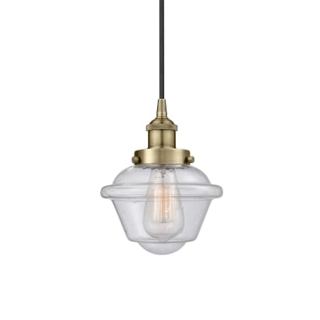 A large image of the Innovations Lighting 616-1PH-10-8 Oxford Pendant Antique Brass / Seedy